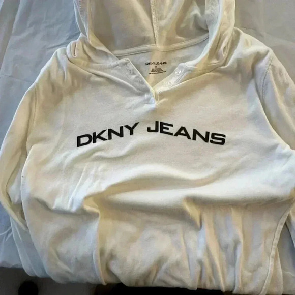 DKNY Jeans white hoodie women's size medium long sleeve - Picture 9 of 11